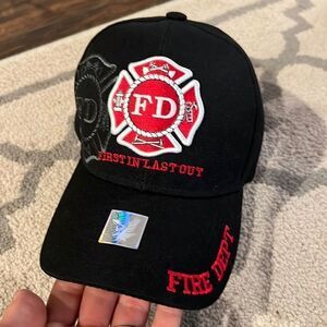 Fire Department First in Last Out Cap - Firefighter Embroidered Hat Joycap